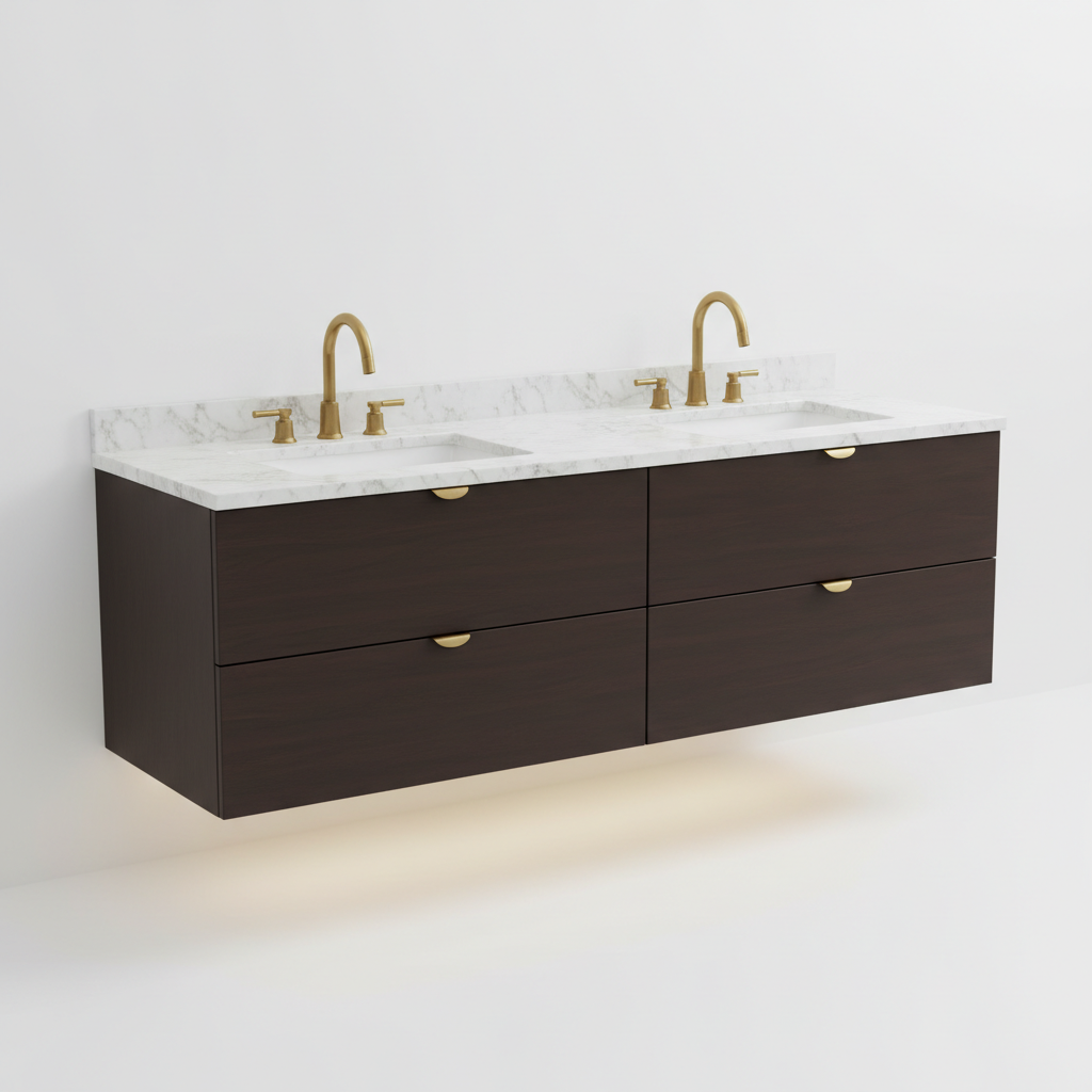 Double Sink Floating Vanity with Marble Top
