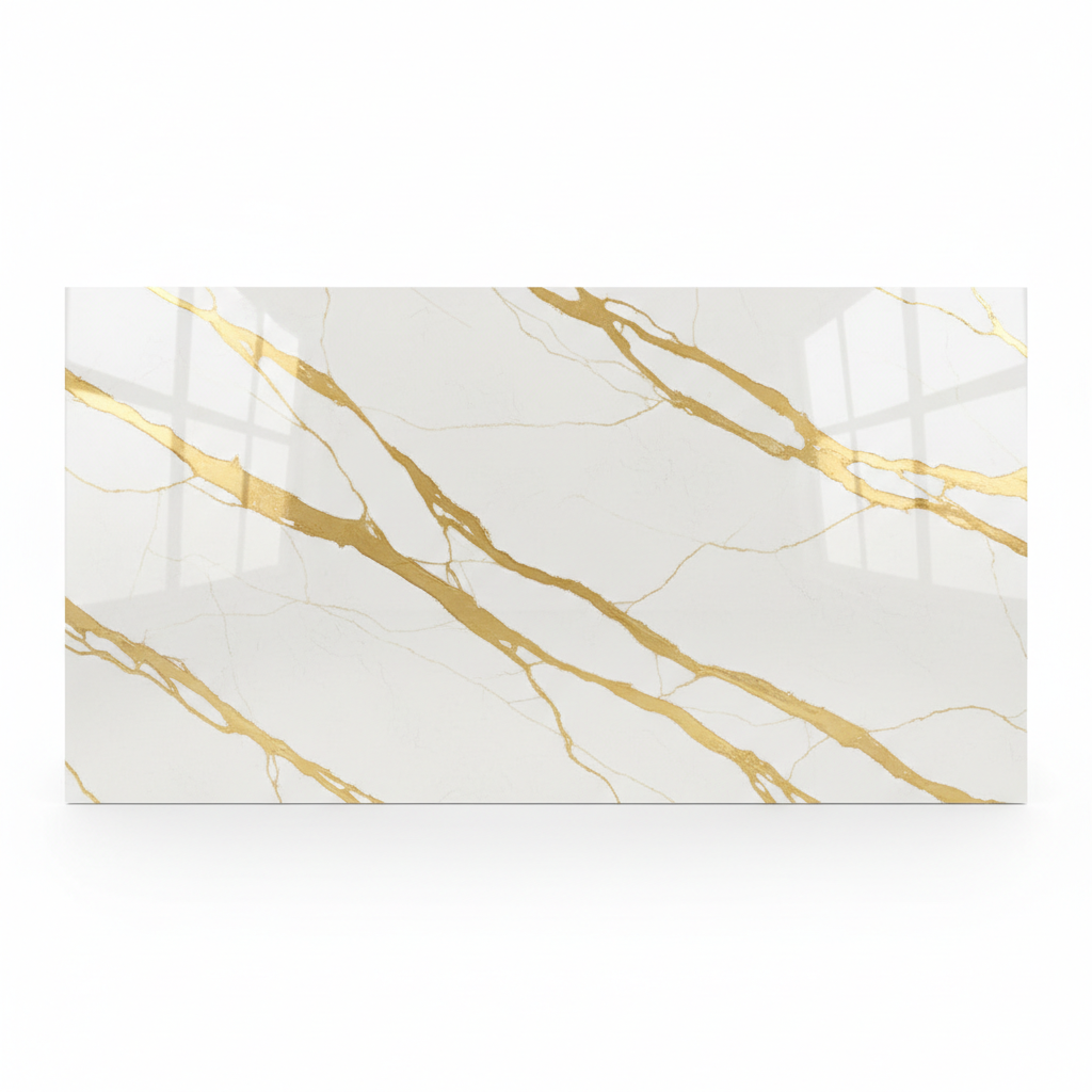 White Gold-Veined Quartz Countertop